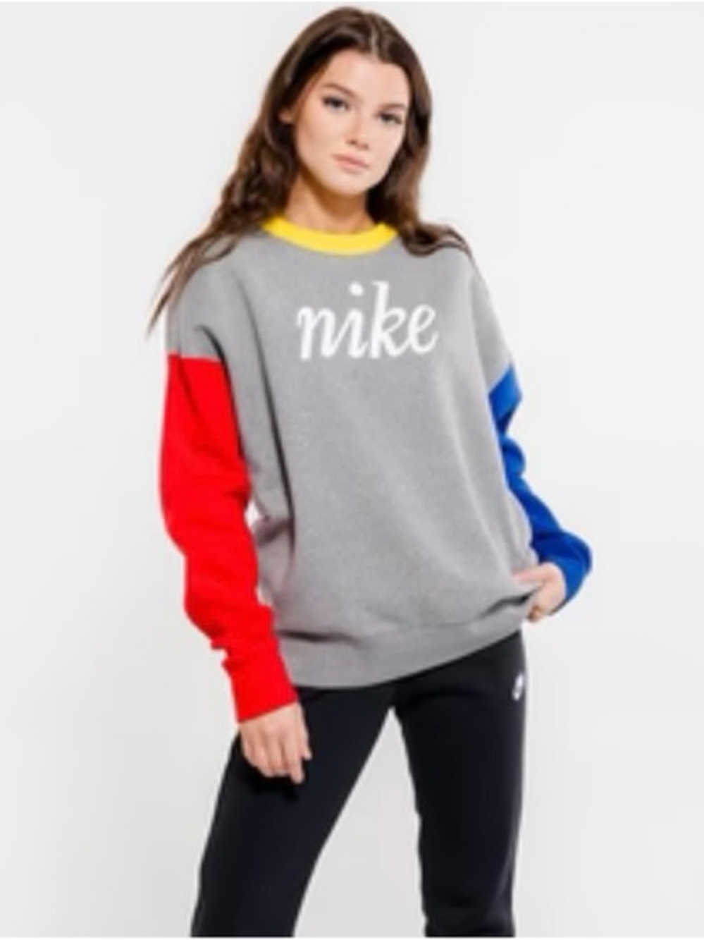 Nike Colorblock Crew Neck Sweatshirt Grey, Blue, Red, Yellow. Sz M